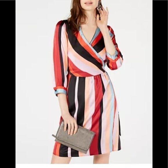Bar III Dresses & Skirts - Bar III Striped Multi-Colored Wrap Midi Dress